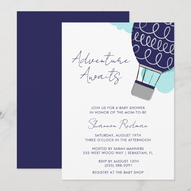 Adventure Awaits Hot Air Balloon Baby Shower Invitation (Front/Back)