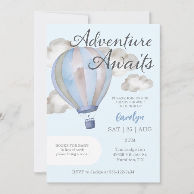 Adventure Awaits Hot Air Balloon Baby Shower Invitation (Front)