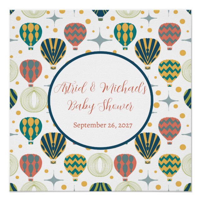 Adventure Awaits Hot Air Balloon Baby Shower Poster (Front)
