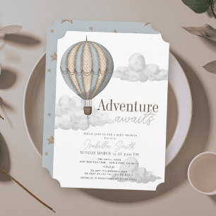Adventure Awaits Hot Air Balloon Boy Baby Shower Invitation