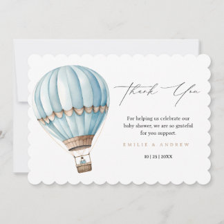 Adventure Awaits Hot Air Balloon Boy Baby Shower Thank You Card