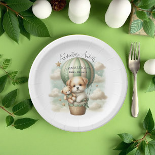 Adventure Awaits Hot Air Balloon Dog Baby Shower Paper Plate