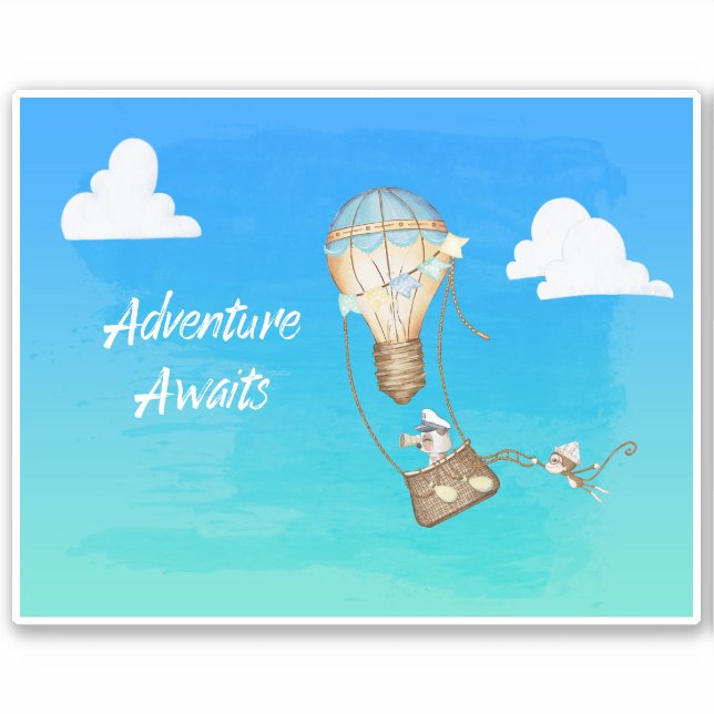 Adventure Awaits Hot Air Balloon Monkey Animals (Front)
