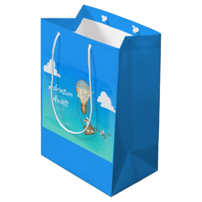 Adventure Awaits Hot Air Balloon Monkey Animals  Medium Gift Bag (Back Angled)