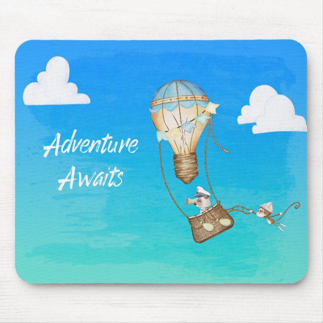 Adventure Awaits Hot Air Balloon Monkey Animals  Mouse Pad (Front)