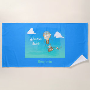 Adventure Awaits Hot Air Balloon Personalized Beach Towel