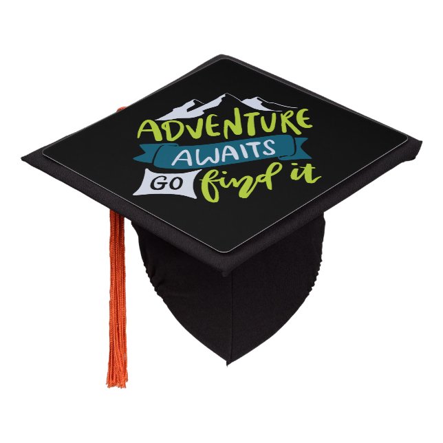 Adventure Awaits Inspirational Boys Graduation Cap (Angled)