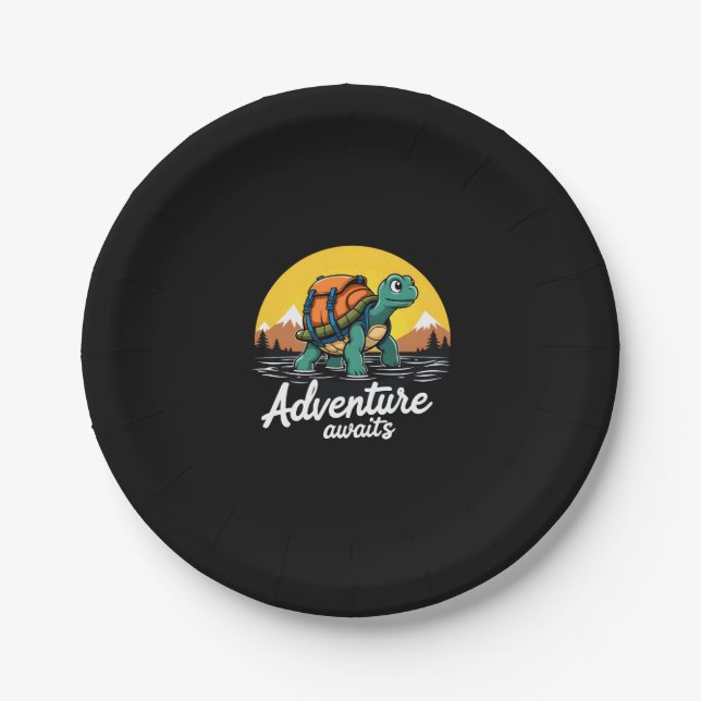 Adventure Awaits is Hiking Adventures is Outdoor A Paper Plate (Front)