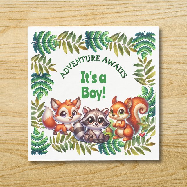Adventure Awaits It's a Boy Baby Shower Napkin (Creator Uploaded)