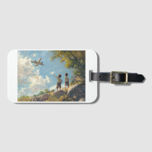 Adventure Awaits Kids Watching Airplane Fly Luggage Tag