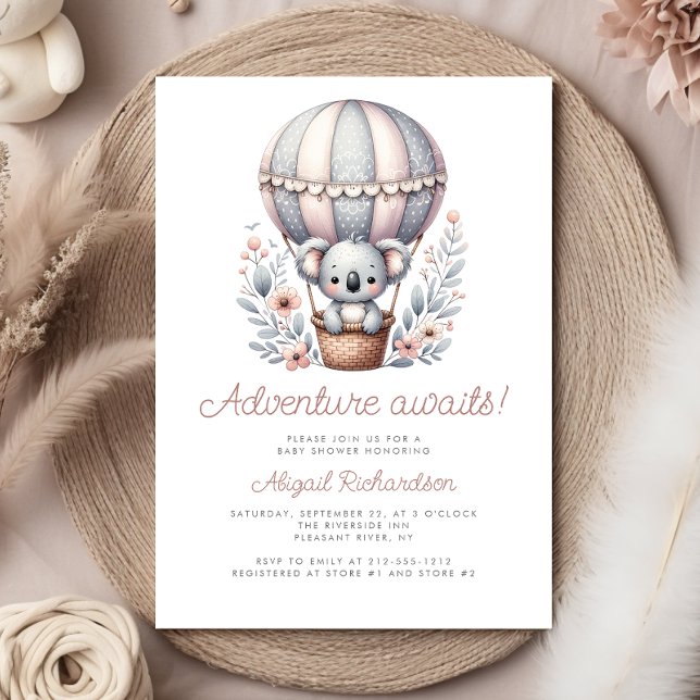 Adventure Awaits Koala Bear Balloon Baby Shower Invitation (Creator Uploaded)