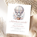 Adventure Awaits Koala Bear Balloon Baby Shower Postcard<br><div class="desc">This cute baby shower invitation postcard features a sweet watercolor koala in a grey and pink striped hot air balloon,  above the words "Adventure awaits!" in retro script. Personalize the text with the name of the mom-to-be in script and the details in sans serif font.</div>
