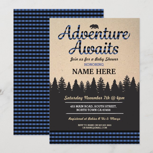 Adventure Awaits Lumberjack Baby Shower Invite (Front/Back)