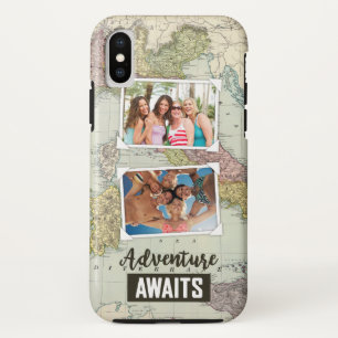 Adventure Awaits Map   Upload Your Own Photos iPhone X Case