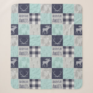 Adventure Awaits Minky/Sherpa Throw - Mint, Navy