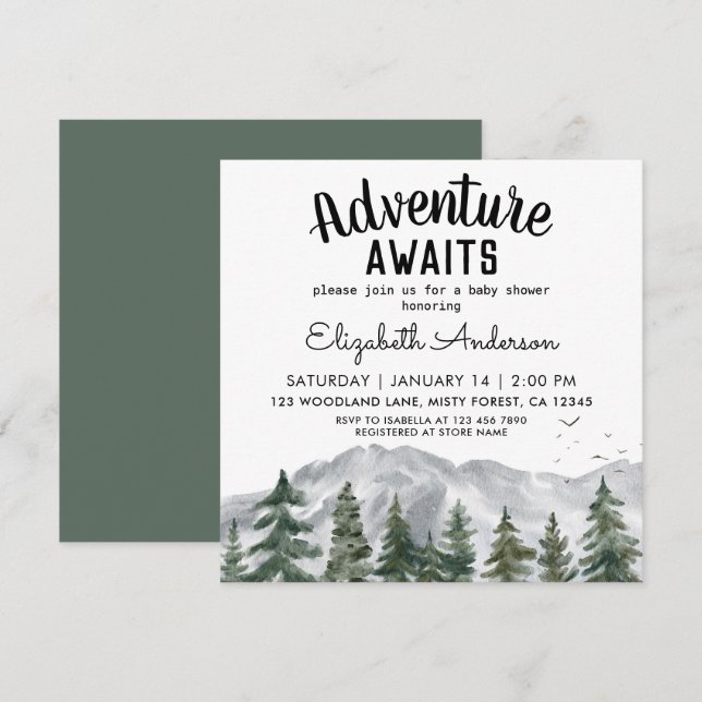 Adventure Awaits Misty Forest Boy Baby Shower  Invitation (Front/Back)