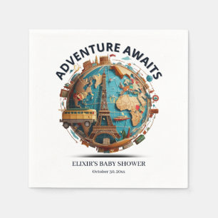 Adventure Awaits Modern Globe Baby Shower Napkin