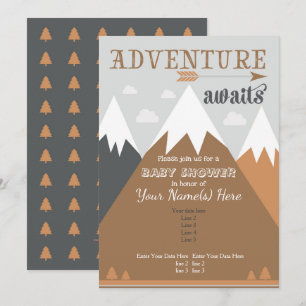 Adventure awaits Mountain Baby Shower Invitation