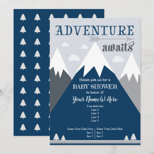 Adventure awaits Mountain Baby Shower Invitation