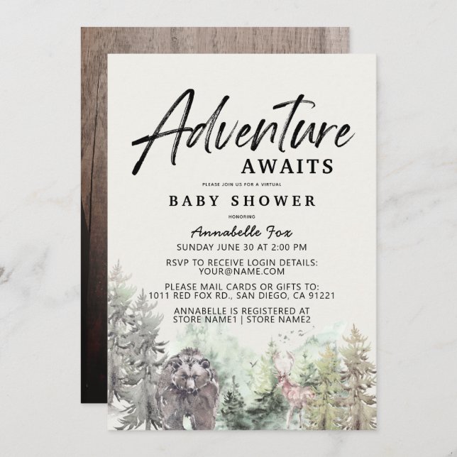 Adventure Awaits Mountain Bear Baby Shower Invitat Invitation (Front/Back)