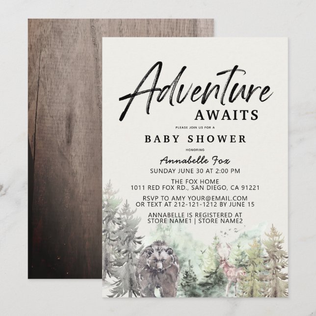 Adventure Awaits Mountain Bear Baby Shower Invitation (Front/Back)