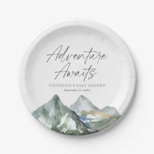 Adventure Awaits Mountain Boy Baby Shower Paper Plate