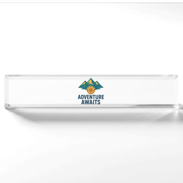 Adventure Awaits – Mountain & Compass Car Decal Nameplate (Front)
