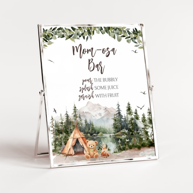Adventure Awaits Mountain Mom Osa Bar Poster (Let the Adventure Begin Baby Shower Mom Osa Bar Sign)