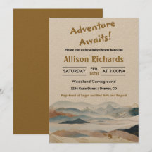 Adventure awaits mountain nature baby shower invi