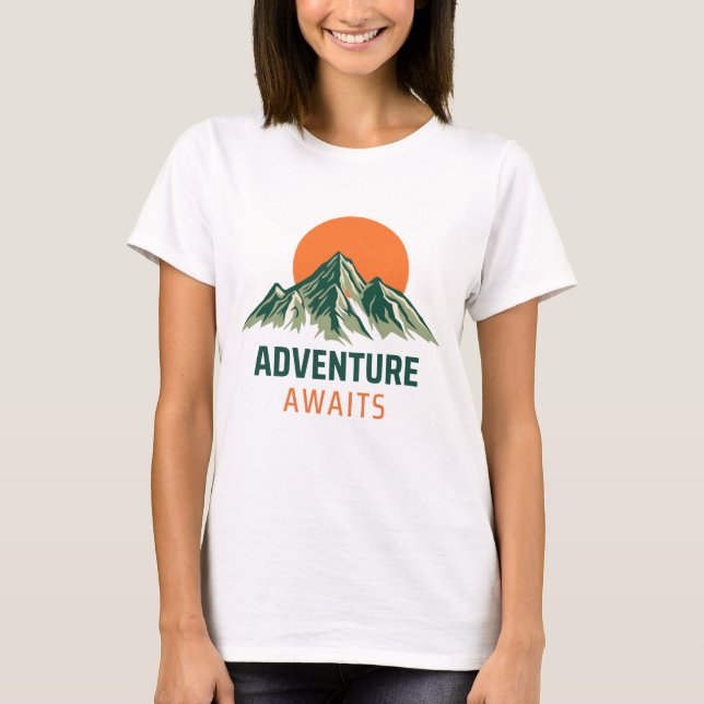 Adventure Awaits Mountain Sunset Graphic T-Shirt (Front)