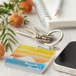 Adventure Awaits Mountain Sunset Keychain
