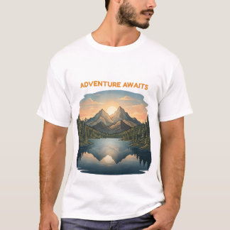 Adventure Awaits Mountain Sunset Lake Reflection T-Shirt