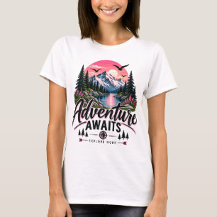 Adventure Awaits Mountain Sunset T-Shirt Outdoor