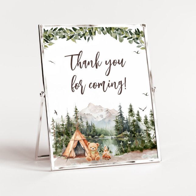 Adventure Awaits Mountain Thank You for Coming Poster (Let the Adventure Begin Baby Shower Thank You for Coming Sign)