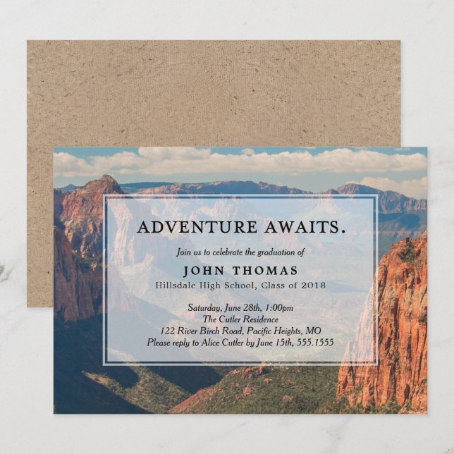 Adventure Awaits Mountain View Party Invitation (Front/Back)