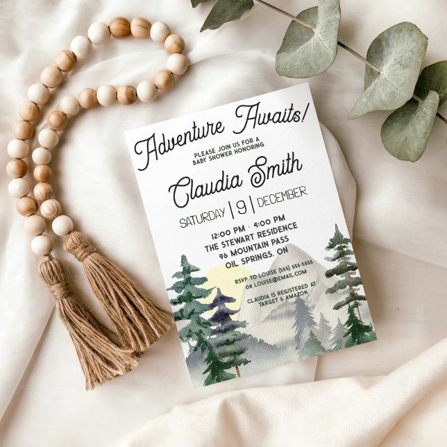 Adventure Awaits!  Mountains & Forest Baby Shower Invitation (Creator Uploaded)