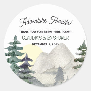 Adventure Awaits! Mountains & Forest Thank You Classic Round Sticker