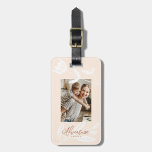 Adventure Awaits Natural Tones and Floral Photo Luggage Tag