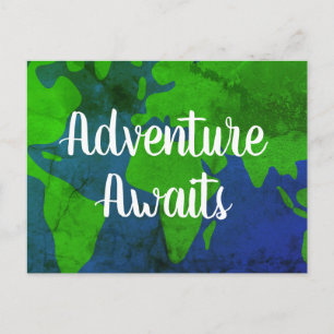 Adventure Awaits new address world map moving Announcement Postcard