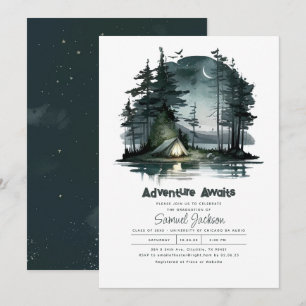 Adventure Awaits Night Sky Nature Graduation Party Invitation