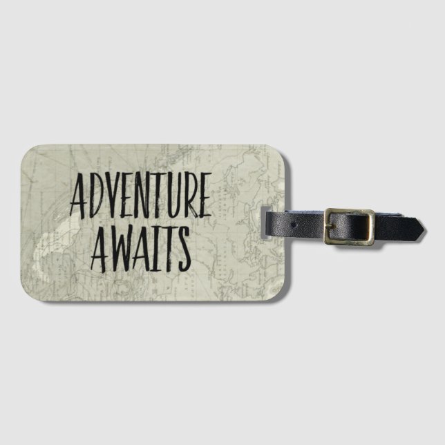 Adventure Awaits Old World Map Luggage Tag (Front Horizontal)
