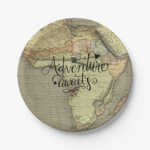 Adventure Awaits Old World Map Paper Plate