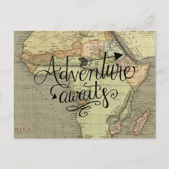 Adventure Awaits Old World Map Postcard (Front)