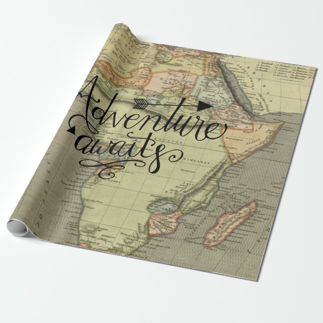 Adventure Awaits Old World Map Wrapping Paper (Unrolled)