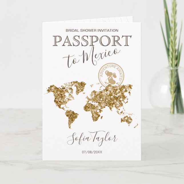 Adventure Awaits Passport Map Travel Bridal Shower Invitation (Front)