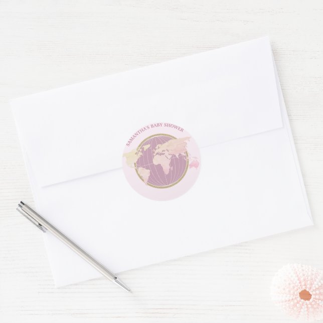 Adventure Awaits Passport-Themed Baby Shower Classic Round Sticker (Envelope)