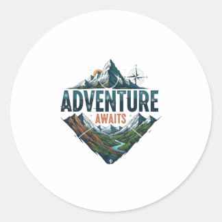 Adventure Awaits Peaks & Valleys Classic Stickers. Classic Round Sticker