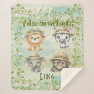 Adventure Awaits Personalize Safari Woodlands Baby Sherpa Blanket