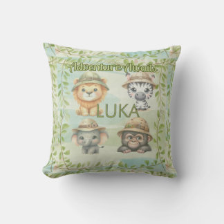 Adventure Awaits Personalize Safari Woodlands Baby Throw Pillow