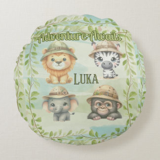 Adventure Awaits Personalize Safari Woodlands Round Pillow